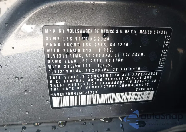 3VVER7RM4SM028783: 43262070