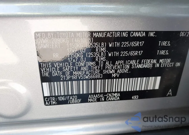 2T3P1RFV5SW566883: 43262119