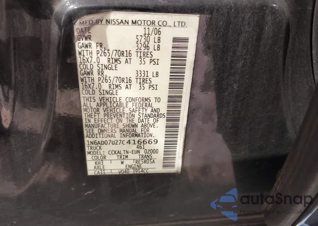 1N6AD07U27C416669: 43262121