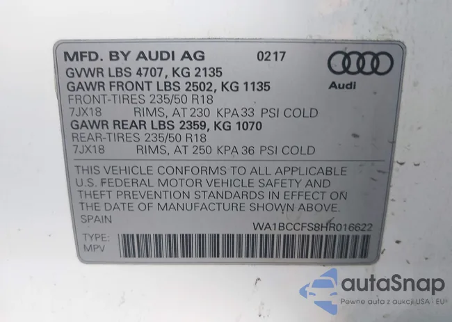 WA1BCCFS8HR016622: 43262155