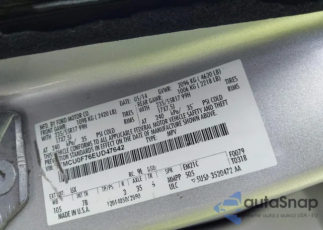 1FMCU0F76EUD47642: 43262189