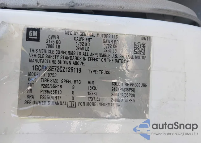 1GCRKSE72CZ126119: 43262238