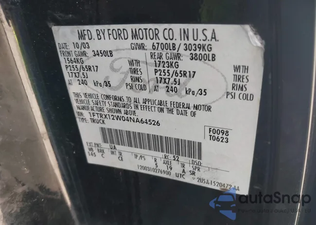 1FTRX12W04NA64526: 43262298