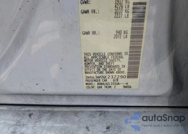 1N4AL3AP2GC237290: 43262372