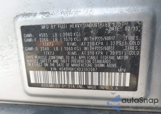 4S4BRBKCXD3302087: 43262410