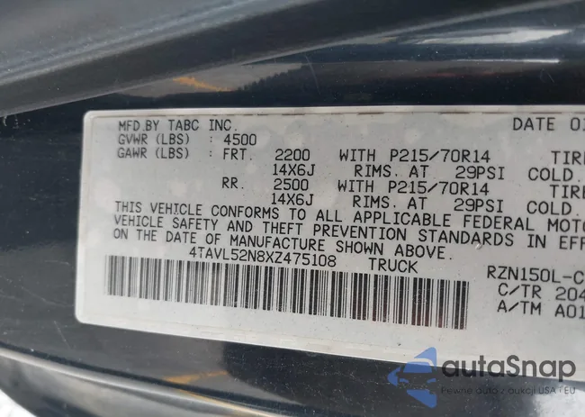 4TAVL52N8XZ475108: 43261507