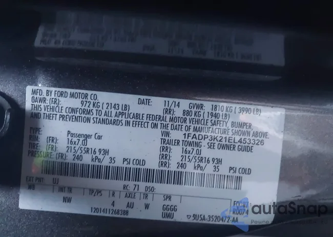 1FADP3K21EL453326: 43261586