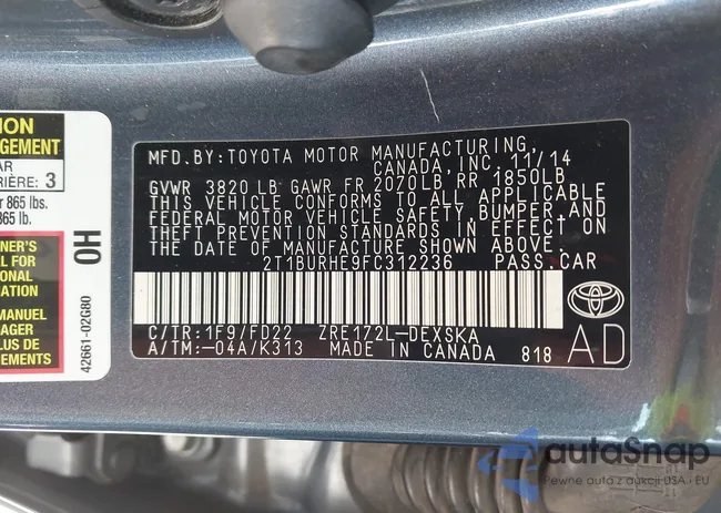 2T1BURHE9FC312236: 43261743