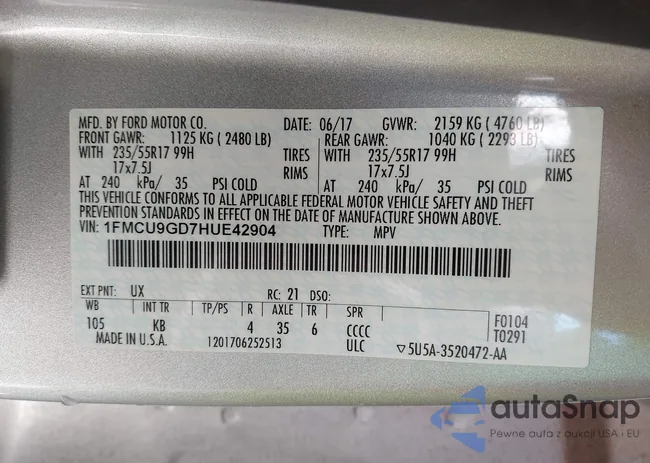 1FMCU9GD7HUE42904: 43261794