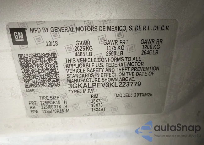 3GKALPEV3KL223779: 43262832