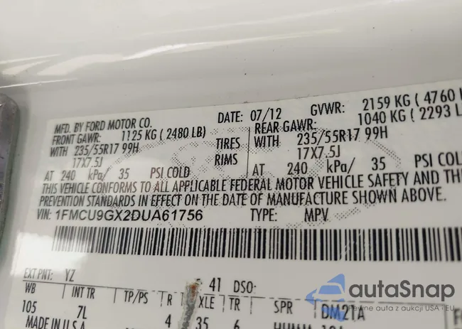 1FMCU9GX2DUA61756: 43262984