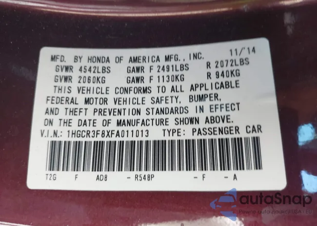 1HGCR3F8XFA011013: 43263046