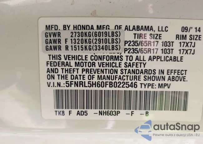 5FNRL5H60FB022546: 43263301