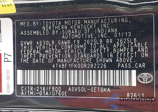 4T4BF1FK0DR282226: 43263420