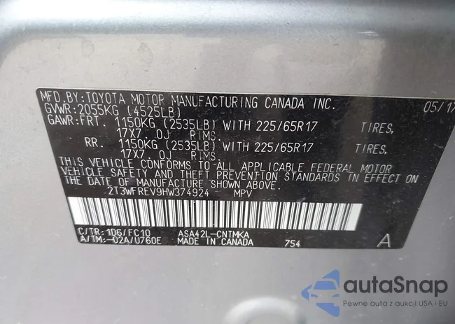 2T3WFREV9HW374924: 43262634