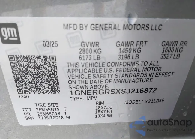 1GNERGRSXSJ216872: 43264073