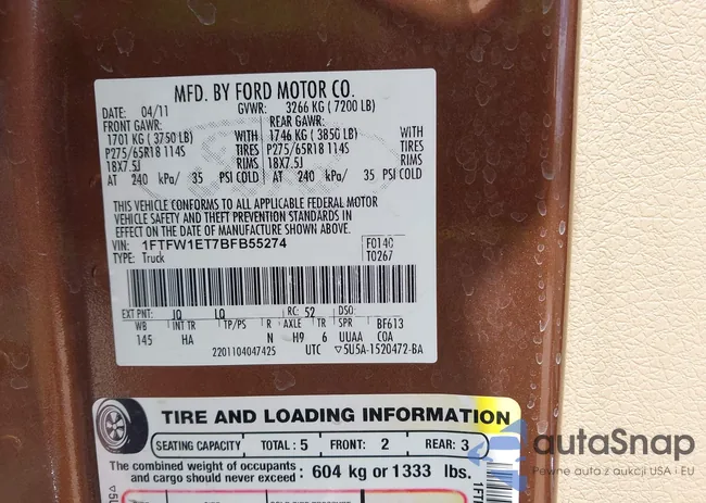 1FTFW1ET7BFB55274: 43264076