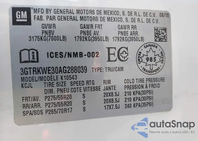 3GTRKWE30AG288039: 43264268