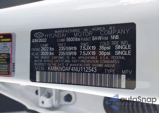 KM8KNDAF4NU112543: 43264355