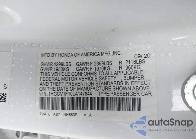 1HGCV1F10LA147844: 43264396