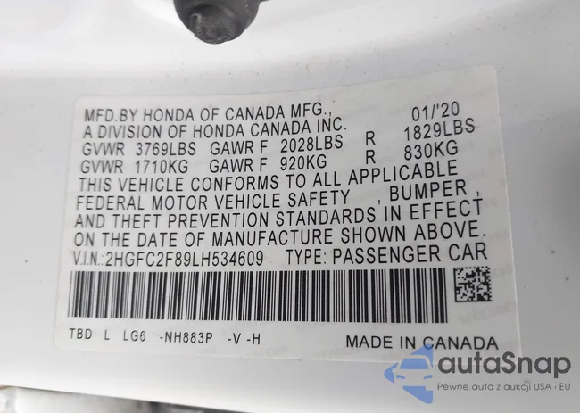 2HGFC2F89LH534609: 43263533