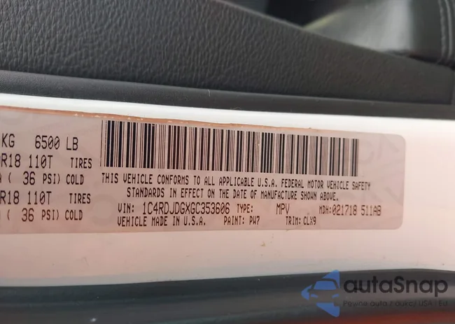 1C4RDJDGXGC353606: 43264827