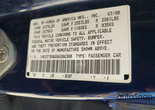 1HGCP36848A084368: 43264841