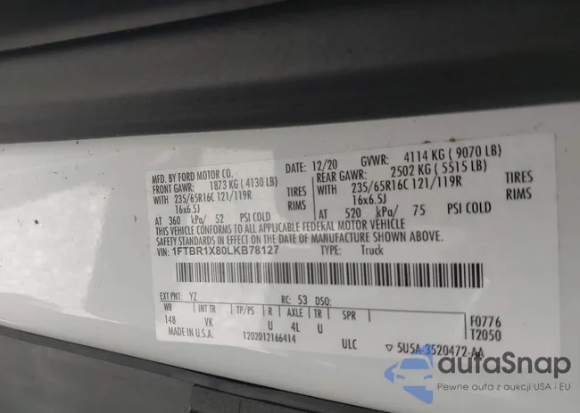 1FTBR1X80LKB78127: 43264873