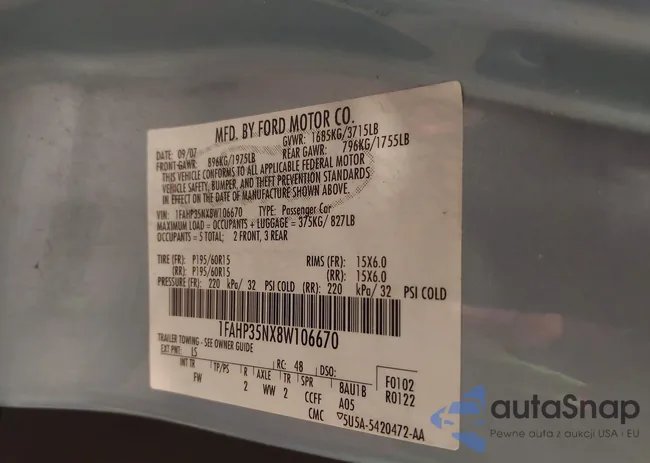 1FAHP35NX8W106670: 43264904