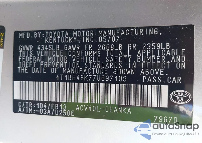 4T1BE46K77U697109: 43264931