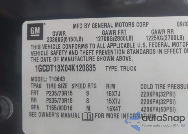 1GCDT13X04K120835: 43264952