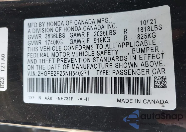 2HGFE2F25NH540271: 43264964