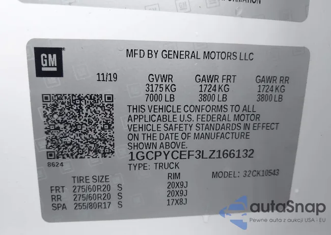 1GCPYCEF3LZ166132: 43265003