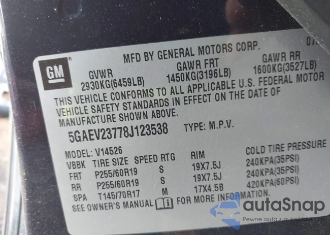 5GAEV23778J123538: 43265047