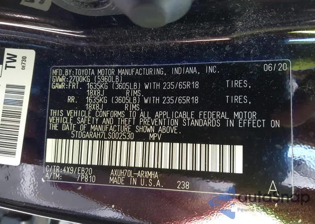 5TDGARAH7LS002530: 43265075