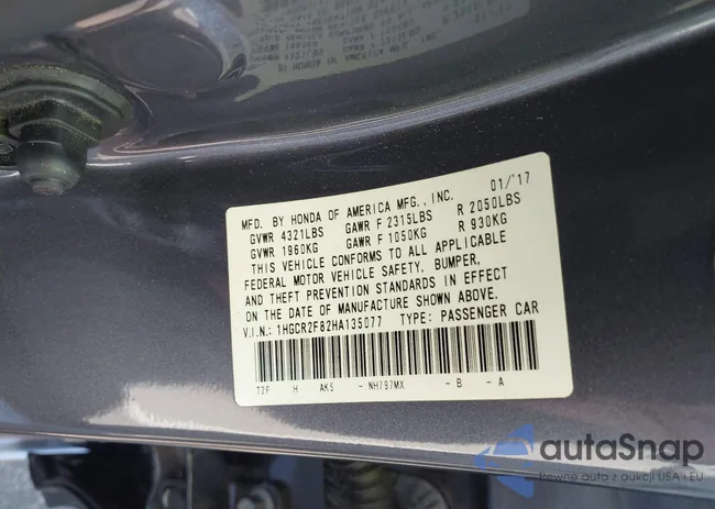 1HGCR2F82HA135077: 43265100