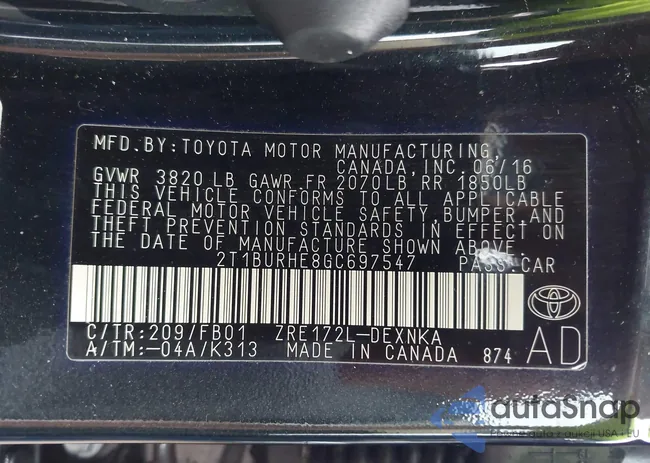 2T1BURHE8GC697547: 43265222