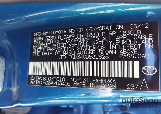 JTDKTUD34CD532828: 43265241