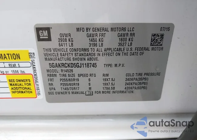 5GAKRCKD5GJ118745: 43265292