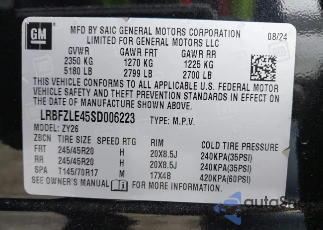 LRBFZLE45SD006223: 43265295