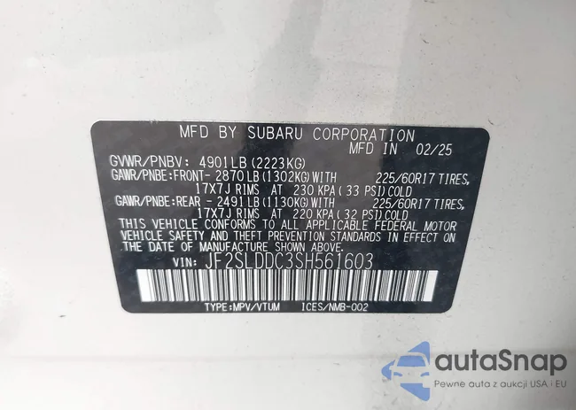 JF2SLDDC3SH561603: 43265358