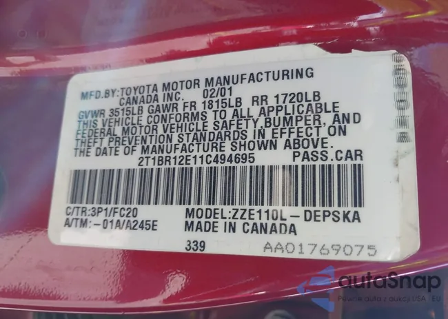 2T1BR12E11C494695: 43264721