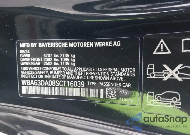 WBA63DA08SCT16039: 43264743