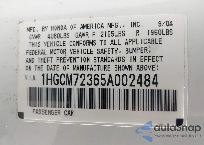 1HGCM72365A002484: 43264800