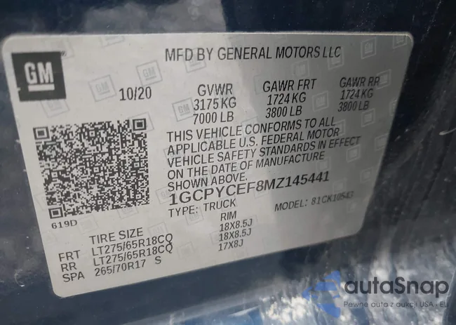 1GCPYCEF8MZ145441: 43265887