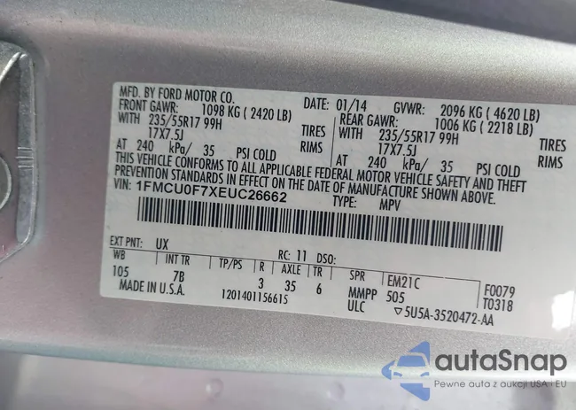 1FMCU0F7XEUC26662: 43265933