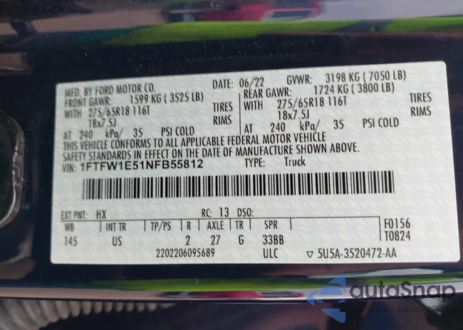 1FTFW1E51NFB55812: 43266067