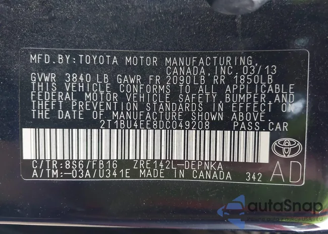 2T1BU4EE8DC049208: 43266157