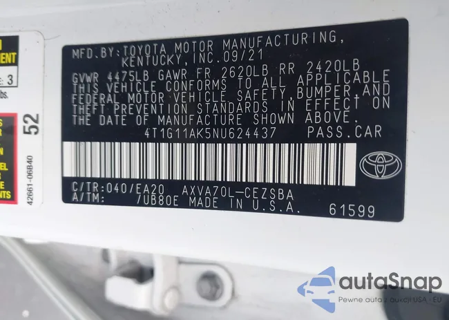 4T1G11AK5NU624437: 43265425