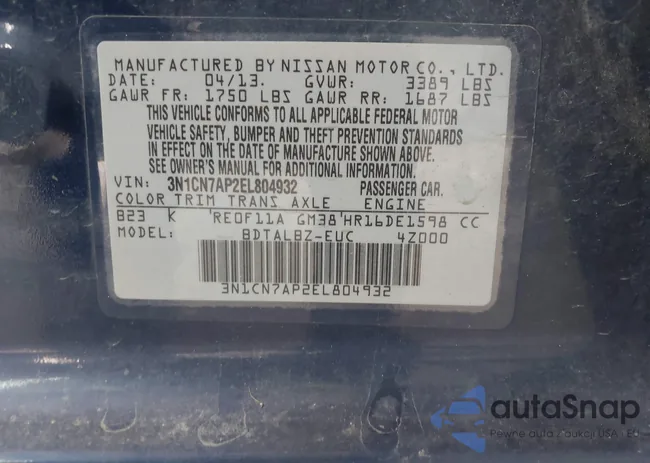 3N1CN7AP2EL804932: 43265442